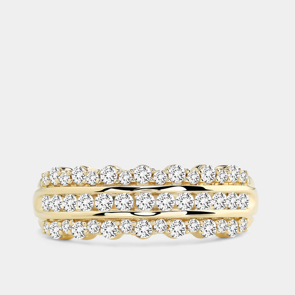 Gilded 1/2 Carat Lab-Grown Diamond Three-Row Combination of Channel and Prong Set Anniversary Band