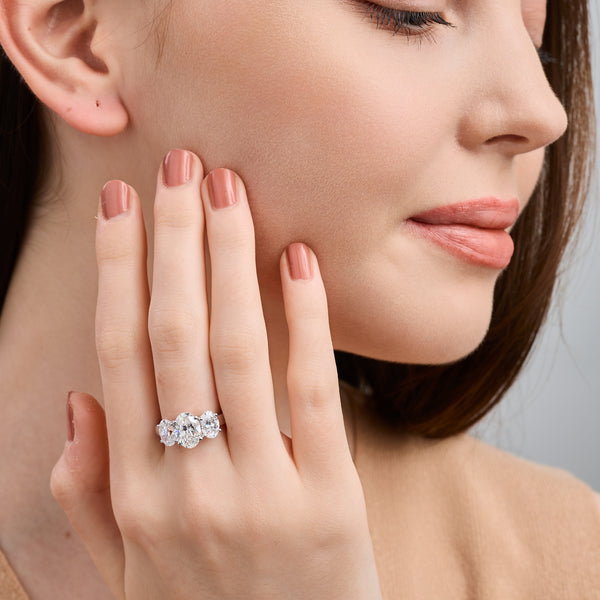 4 Carat Lab-Grown Diamond Oval-Shaped Three-Stone Ring — GILDED New York