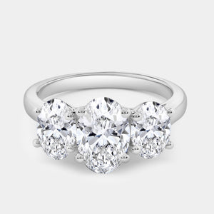 Gilded 4 Carat Lab-Grown Diamond Oval-Shaped Three-Stone Ring