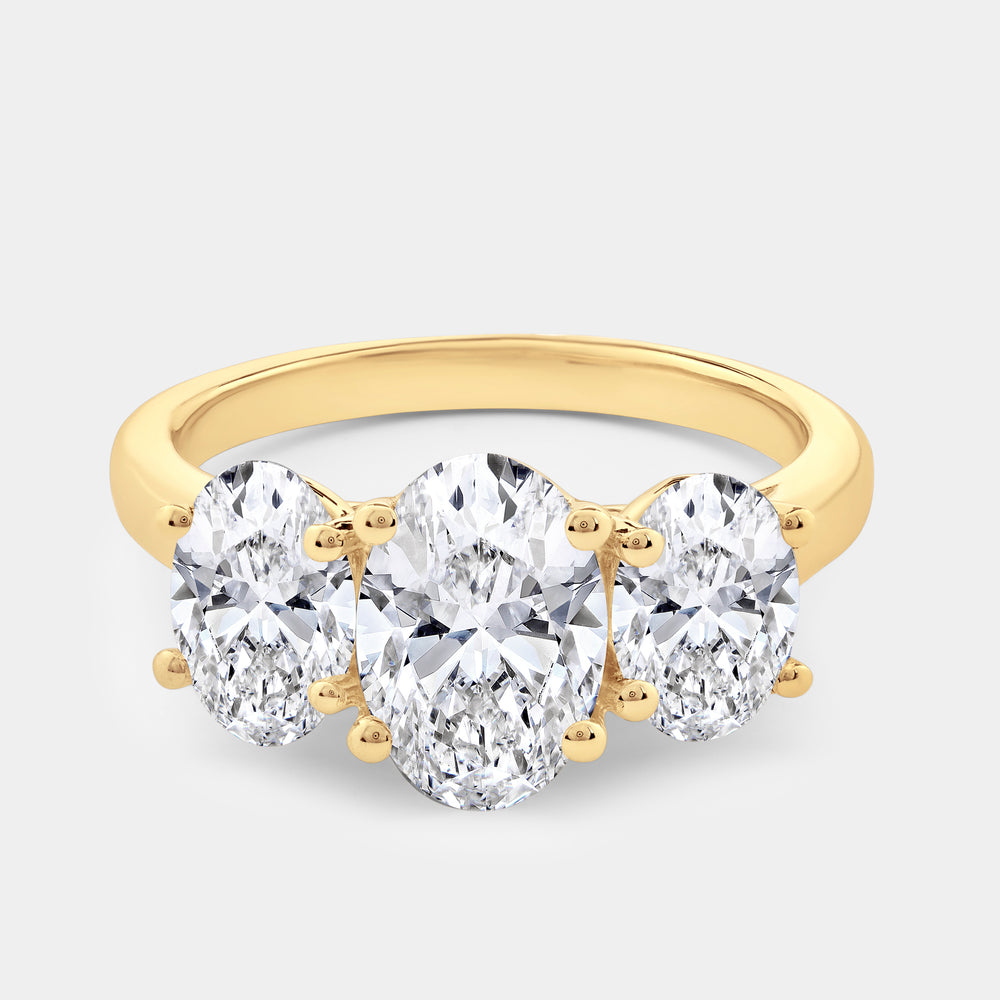 Gilded 4 Carat Lab-Grown Diamond Oval-Shaped Three-Stone Ring