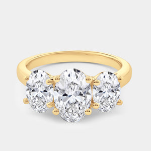 Gilded 4 Carat Lab-Grown Diamond Oval-Shaped Three-Stone Ring