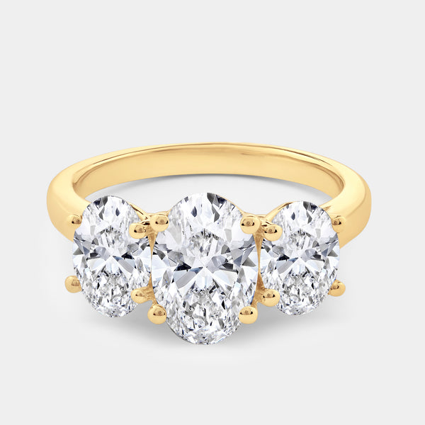 4 Carat Lab-Grown Diamond Oval-Shaped Three-Stone Ring — GILDED New York