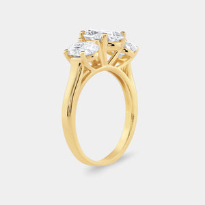 Gilded 4 Carat Lab-Grown Diamond Oval-Shaped Three-Stone Ring