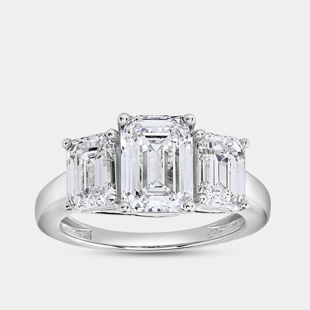 Gilded 4 Carat Lab-Grown Diamond Emerald-Cut Three-Stone Ring