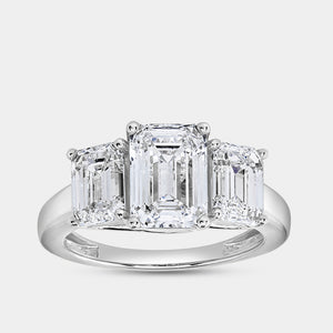Gilded 4 Carat Lab-Grown Diamond Emerald-Cut Three-Stone Ring