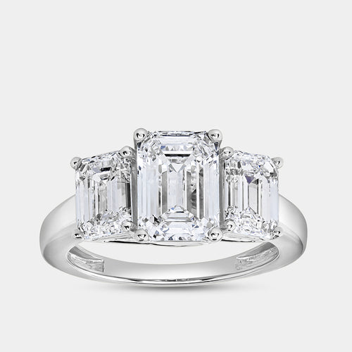 Gilded 4 Carat Lab-Grown Diamond Emerald-Cut Three-Stone Ring