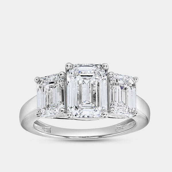 4 Carat Lab-Grown Diamond Emerald-Cut Three-Stone Ring — GILDED New York