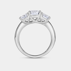Gilded 4 Carat Lab-Grown Diamond Emerald-Cut Three-Stone Ring