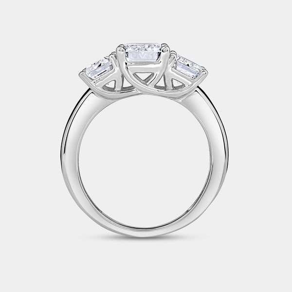 4 Carat Lab-Grown Diamond Emerald-Cut Three-Stone Ring — GILDED New York