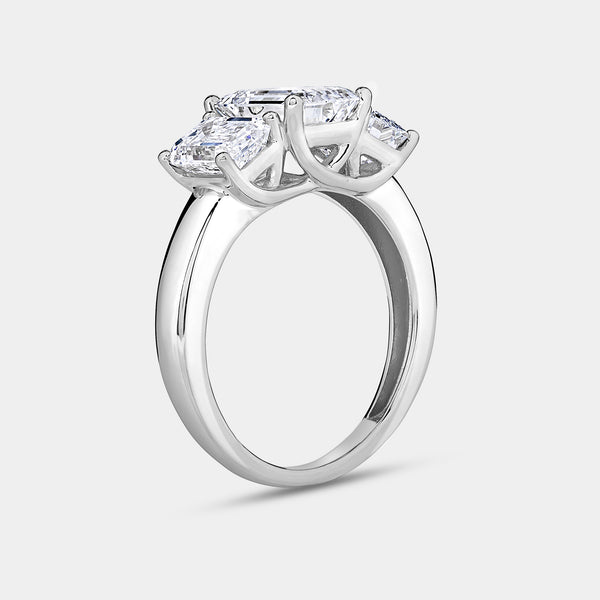 4 Carat Lab-Grown Diamond Emerald-Cut Three-Stone Ring — GILDED New York