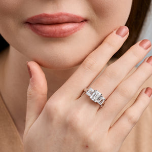 Gilded 4 Carat Lab-Grown Diamond Emerald-Cut Three-Stone Ring