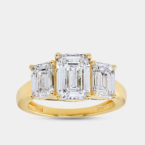 Gilded 4 Carat Lab-Grown Diamond Emerald-Cut Three-Stone Ring