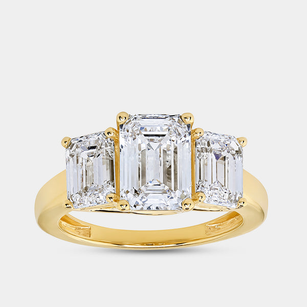 4 Carat Lab-Grown Diamond Emerald-Cut Three-Stone Ring — GILDED New York