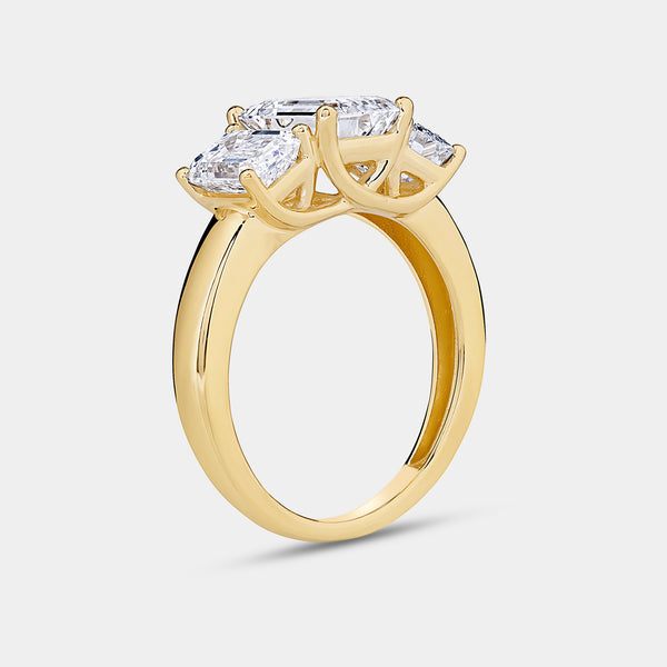 4 Carat Lab-Grown Diamond Emerald-Cut Three-Stone Ring — GILDED New York