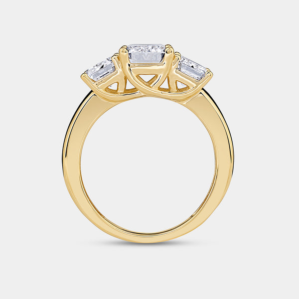 4 Carat Lab-Grown Diamond Emerald-Cut Three-Stone Ring — GILDED New York