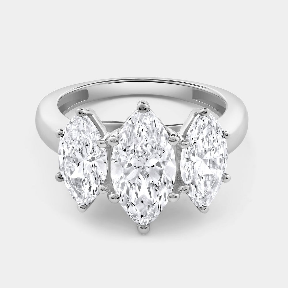 Gilded 4 Carat Lab-Grown Diamond Marquise-Shaped Three-Stone Ring