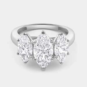 Gilded 4 Carat Lab-Grown Diamond Marquise-Shaped Three-Stone Ring