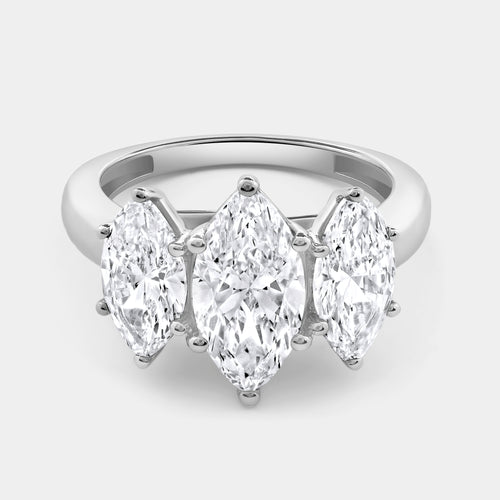 Gilded 4 Carat Lab-Grown Diamond Marquise-Shaped Three-Stone Ring
