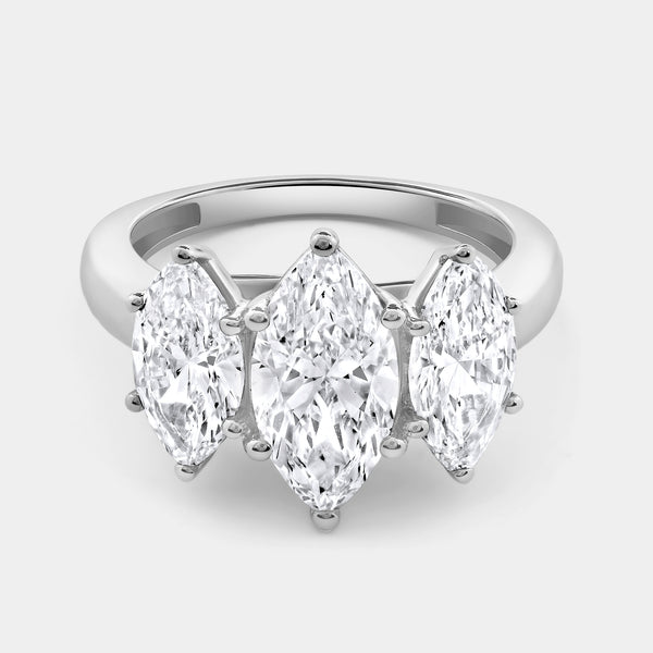 4 Carat Lab-Grown Diamond Marquise-Shaped Three-Stone Ring — GILDED New York