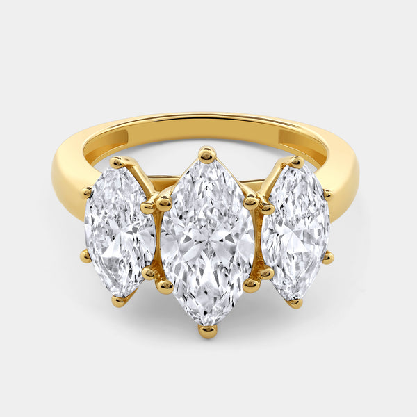 4 Carat Lab-Grown Diamond Marquise-Shaped Three-Stone Ring — GILDED New York