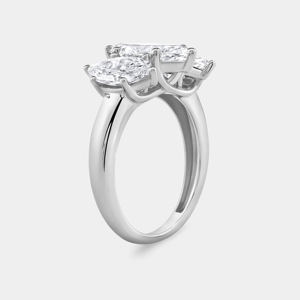 Gilded 4 Carat Lab-Grown Diamond Marquise-Shaped Three-Stone Ring