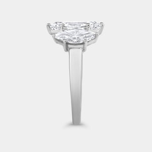 Gilded 4 Carat Lab-Grown Diamond Marquise-Shaped Three-Stone Ring