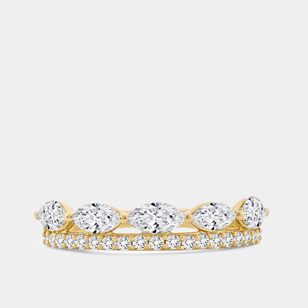 Gilded 1 Carat Lab-Grown Diamond Sleeping Marquise Double-Row Wedding Band