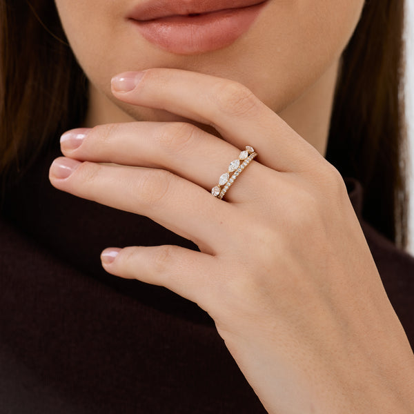 Gilded 1 Carat Lab-Grown Diamond Sleeping Marquise Double-Row Wedding Band