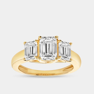 Gilded 3 Carat Lab-Grown Diamond Emerald-Cut Three-Stone Ring