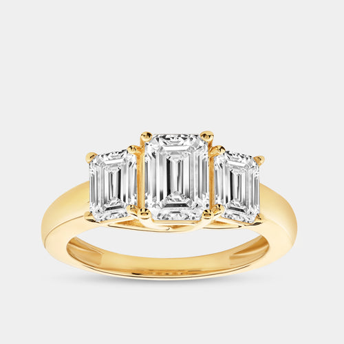 3 Carat Lab-Grown Diamond Emerald-Cut Three-Stone Ring — GILDED New York