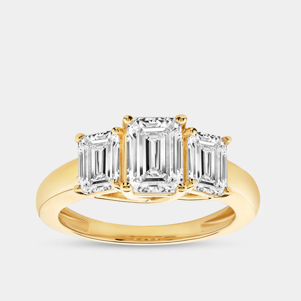 3 Carat Lab-Grown Diamond Emerald-Cut Three-Stone Ring — GILDED New York