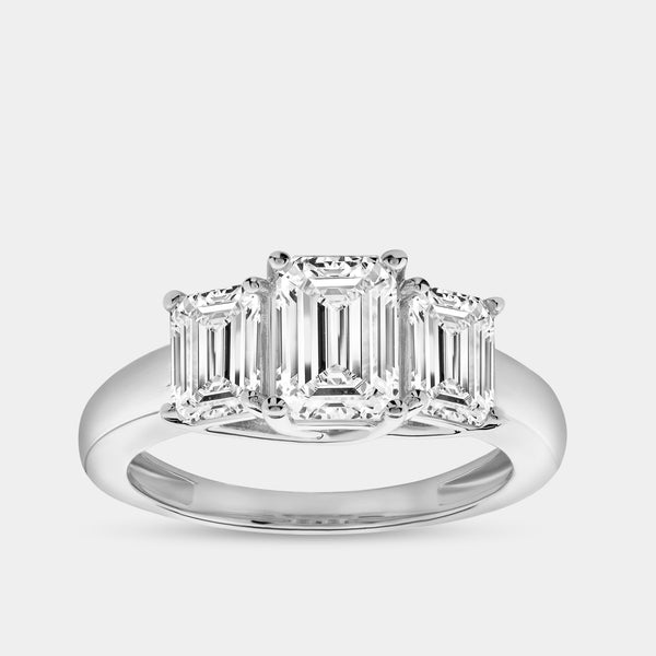3 Carat Lab-Grown Diamond Emerald-Cut Three-Stone Ring — GILDED New York