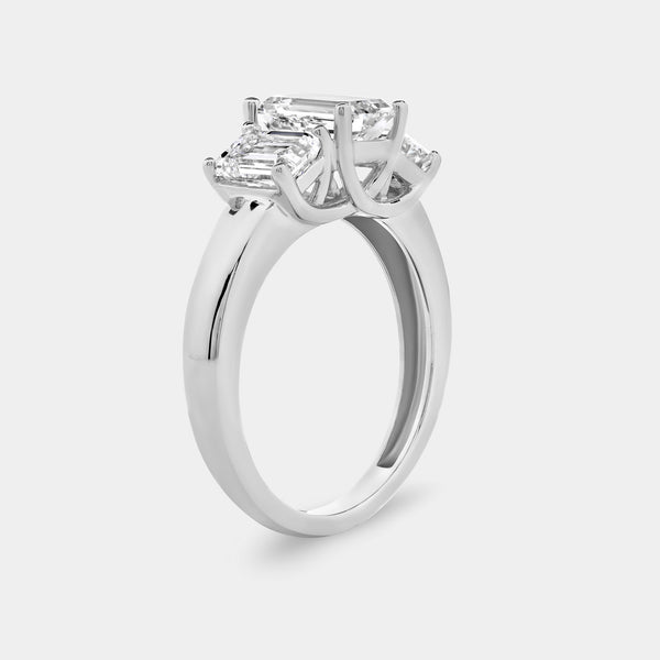 3 Carat Lab-Grown Diamond Emerald-Cut Three-Stone Ring — GILDED New York