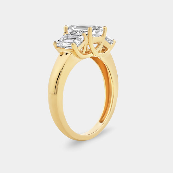 3 Carat Lab-Grown Diamond Emerald-Cut Three-Stone Ring — GILDED New York