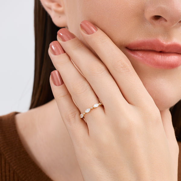 Gilded 3/8 Carat Lab-Grown Diamond Marquise and Round-Shaped Wedding Band