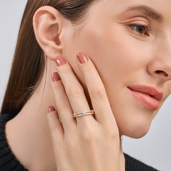 Gilded 3/4 Carat Lab-Grown Diamond Marquise-Shaped Double-Row Wedding Band