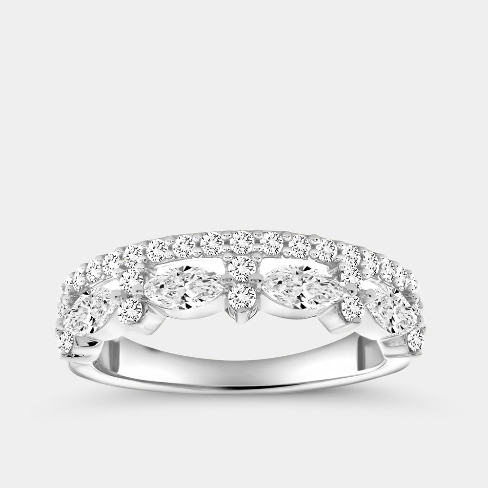 Gilded 3/4 Carat Lab-Grown Diamond Marquise-Shaped Crown Double-Row Wedding Band