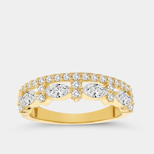 Gilded 3/4 Carat Lab-Grown Diamond Marquise-Shaped Crown Double-Row Wedding Band