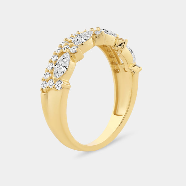 Gilded 3/4 Carat Lab-Grown Diamond Marquise-Shaped Crown Double-Row Wedding Band