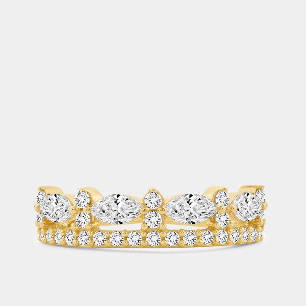 Gilded 3/4 Carat Lab-Grown Diamond Marquise-Shaped Crown Double-Row Wedding Band