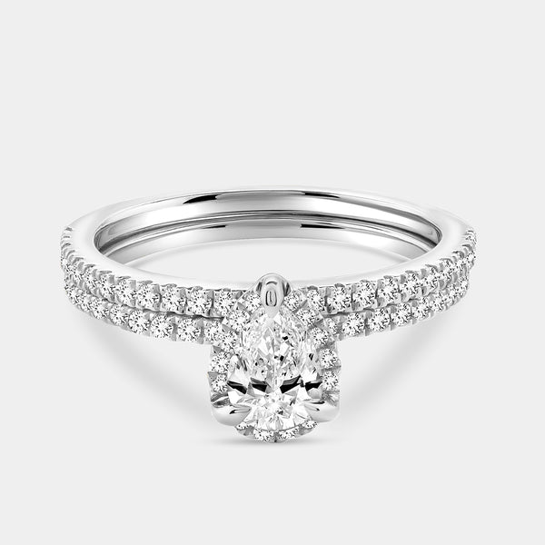 1 Carat Lab-Grown Pear-Shaped Hidden Halo Engagement Ring Set — GILDED New York