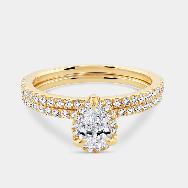 1 Carat Lab-Grown Pear-Shaped Hidden Halo Engagement Ring Set — GILDED New York