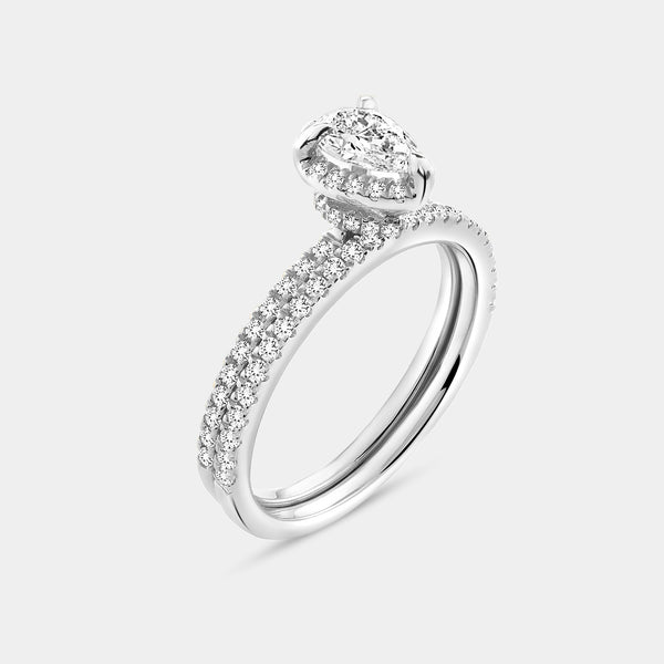 1 Carat Lab-Grown Pear-Shaped Hidden Halo Engagement Ring Set — GILDED New York