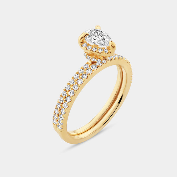 1 Carat Lab-Grown Pear-Shaped Hidden Halo Engagement Ring Set — GILDED New York
