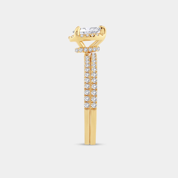 1 Carat Lab-Grown Pear-Shaped Hidden Halo Engagement Ring Set — GILDED New York