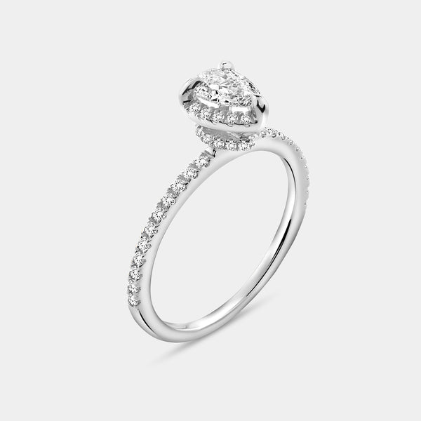 1 Carat Lab-Grown Pear-Shaped Hidden Halo Engagement Ring Set — GILDED New York