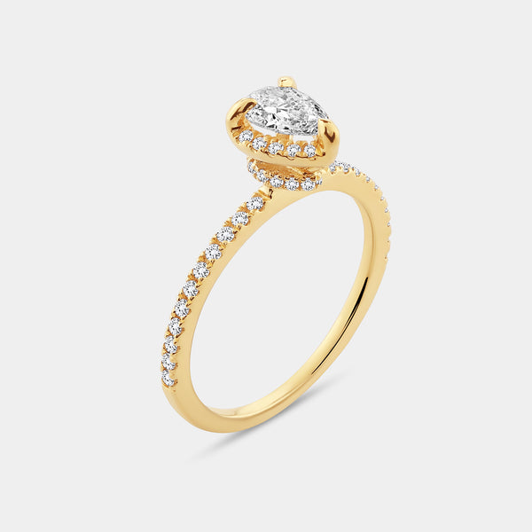 1 Carat Lab-Grown Pear-Shaped Hidden Halo Engagement Ring Set — GILDED New York