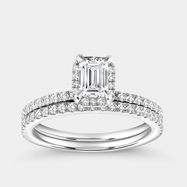 1 Carat Lab-Grown Emerald-Cut Hidden Halo Engagement Ring Set — GILDED New York