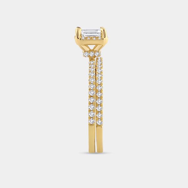 1 Carat Lab-Grown Emerald-Cut Hidden Halo Engagement Ring Set — GILDED New York