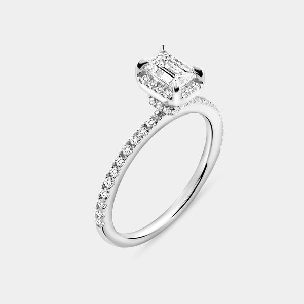 Gilded 1 Carat Lab-Grown Emerald-Cut Hidden Halo Engagement Ring Set
